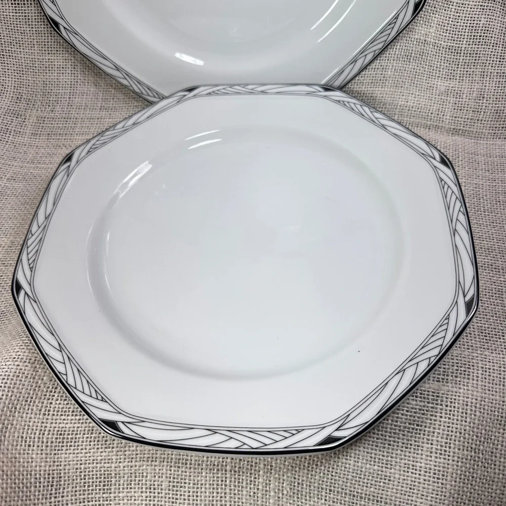 Studio Nova Synthesis Y0031 Octagonal Dinner Plates Black White Set of 2 10.5in‎